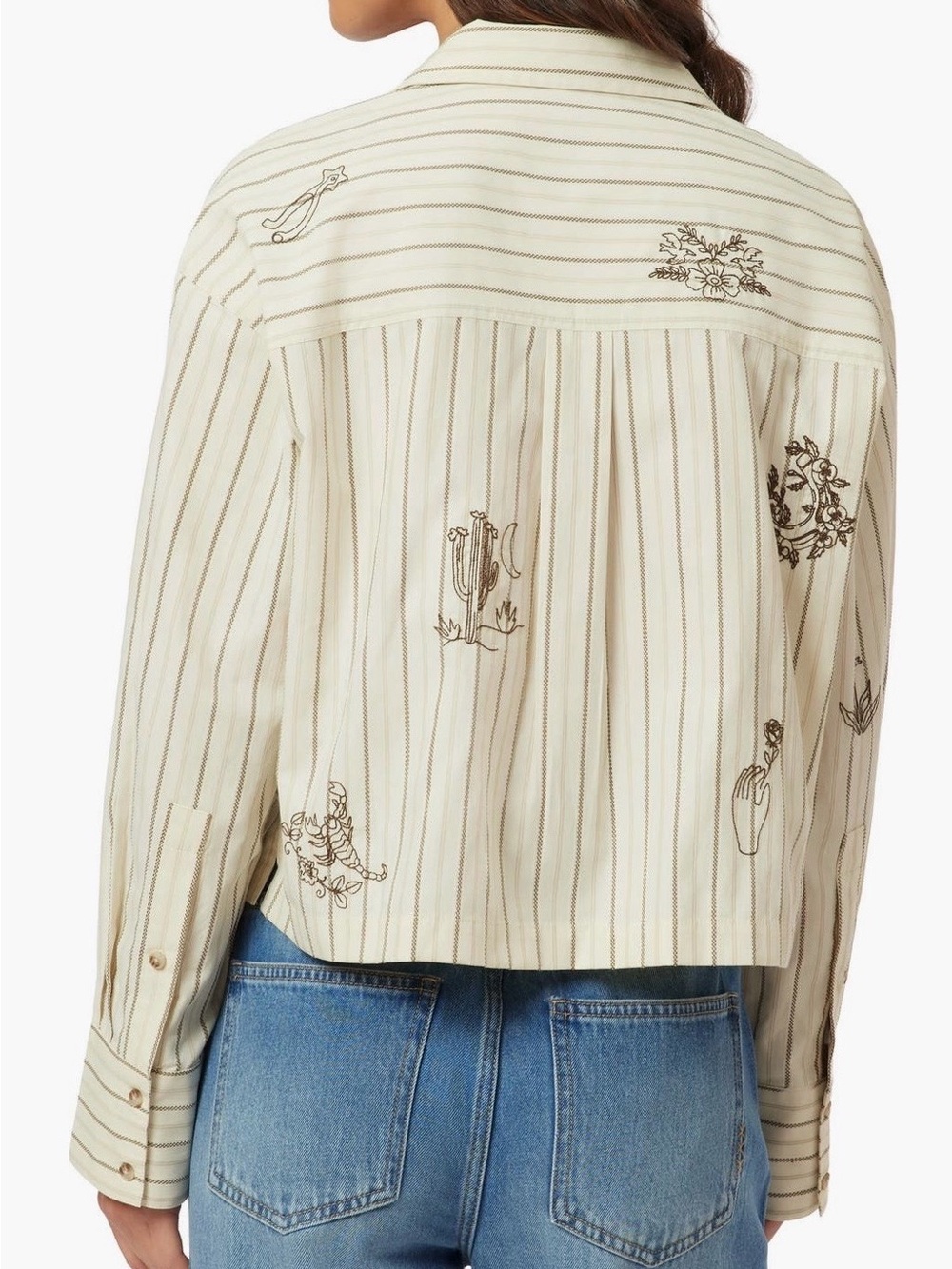 Scotch & Soda Women’s Striped Hand Embroidered Desert Motif Blouse Cropped Sz L - Picture 7 of 12